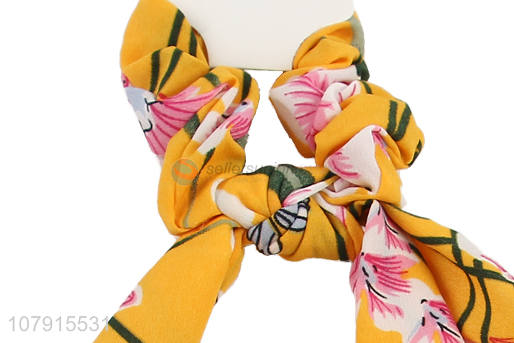 Fashion Flower Pattern Streamer Hair Scrunchies Elastic Hair Ties For Women