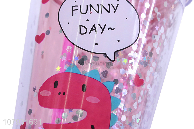 New arrival lovely cartoon double-walled straw cup coffee tumbler with straw