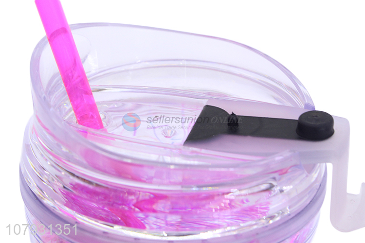 Custom logo non-toxic leakproof plastic water juice cup with straw & lid