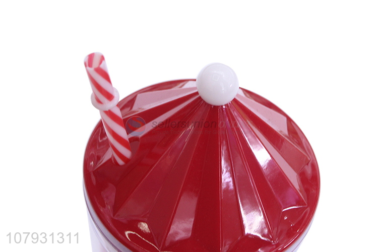Best selling straw juice cup Christmas plastic tumbler with straw & lid