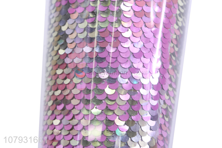 China factory double walled sequined reusable plastic coffee tumbler with lid