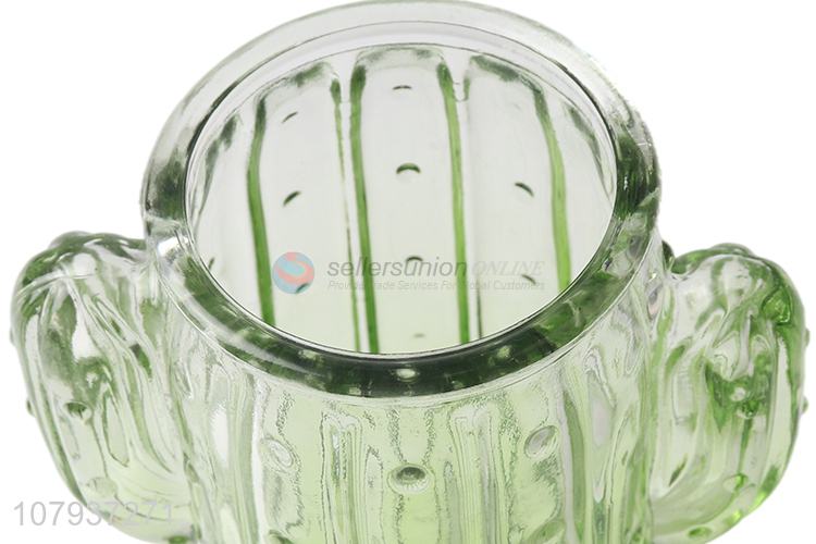 Good quality creative catcus shape glass vase tinted home vases