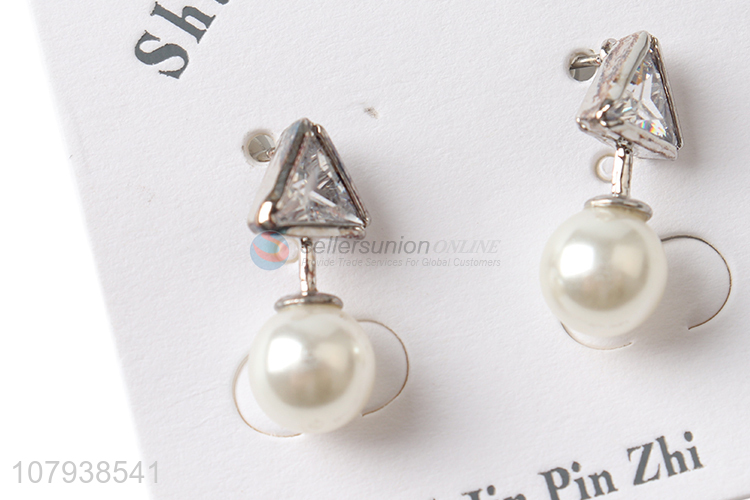 Hot selling silver women earrings with pearl pendant for jewelry