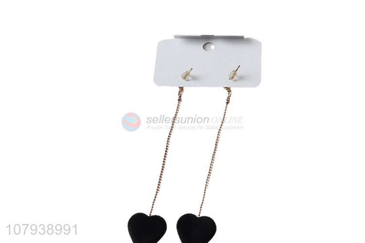 China wholesale women metal stud earrings with heart shape pendant