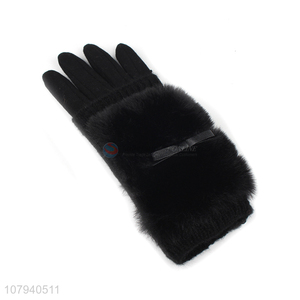 Hot selling fashionable women winter gloves faux fur car driving gloves