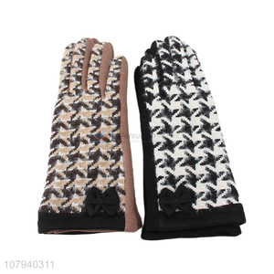 China supplier ladies winter gloves fuzzy houndstooth car driving gloves