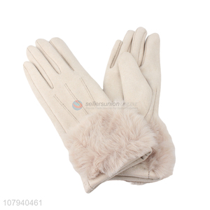 Online wholesale ladies winter gloves faux fur driving cycling gloves