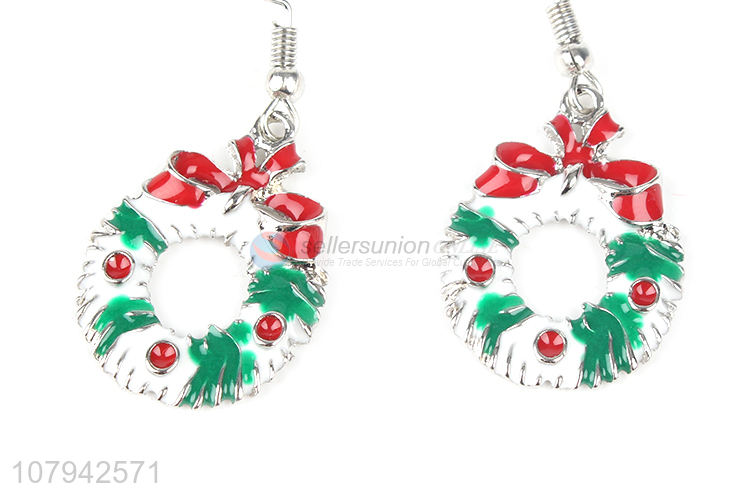 Good Quality Christmas Wreath Pendant Earring Ladies Hook Earring