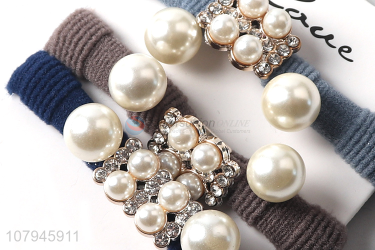 New Arrival Multicolor Pearl Hair Band Rubber Band Lady Hair Ring