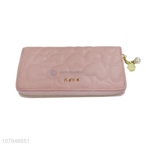 China wholesale cute pink lady long zipper wallet for daily use