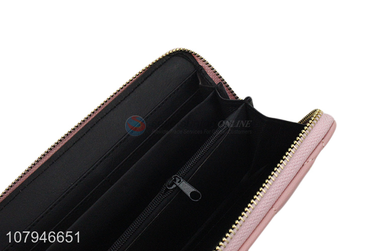 China wholesale cute pink lady long zipper wallet for daily use