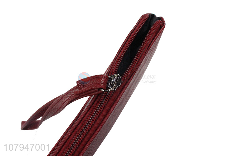 Wholesale cheap price red soft women zipper wallet wrist purse for sale