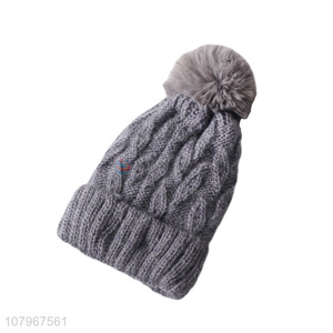 New arrival ladies winter thermal knitted beanie hat with pom pom