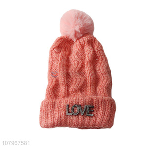 Online wholesale fashionable winter warm knitted beanie hat for women girls