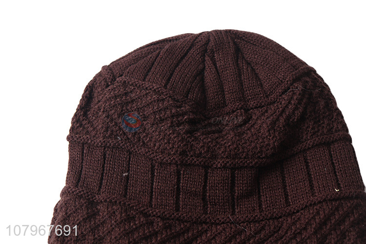 Yiwu market men winter windproof knitted beanie hat with fleece lining