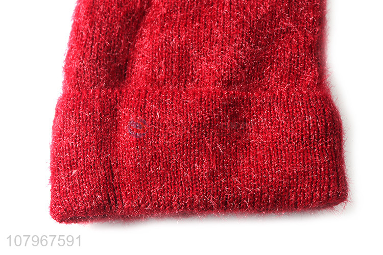 Wholesale solid color women winter caps ladies fuzzy knitted beanie hats
