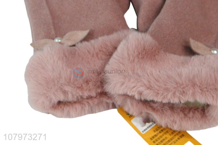 Factory wholesale pink plush gloves ladies cold gloves