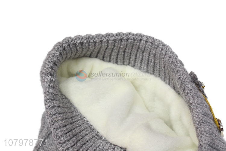 Low price kids fleece lined knit beanie girls boys winter knitted hat