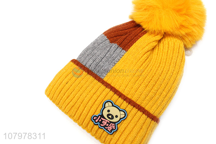 Hot selling kids fleece lined slouchy beanie winter warm knitted hat