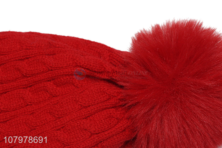 Recent design children winter jacquard beanie fleece lined hat with pom pom
