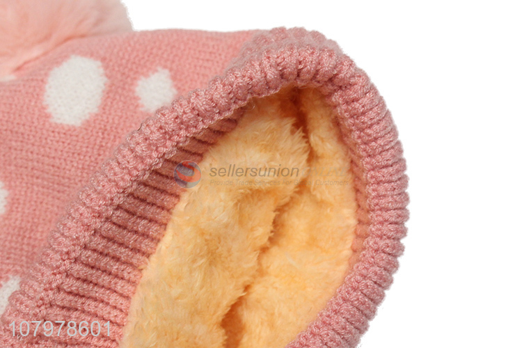 Good quality kids fleece lined thick beanie winter warm knitted hat