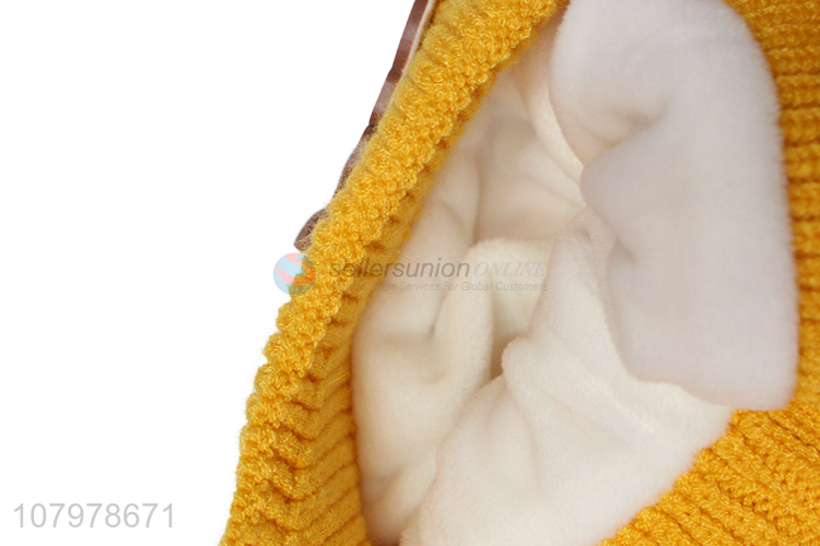 Hot selling kids winter warm fleece lined earmuffs hat pom pom knitted hat
