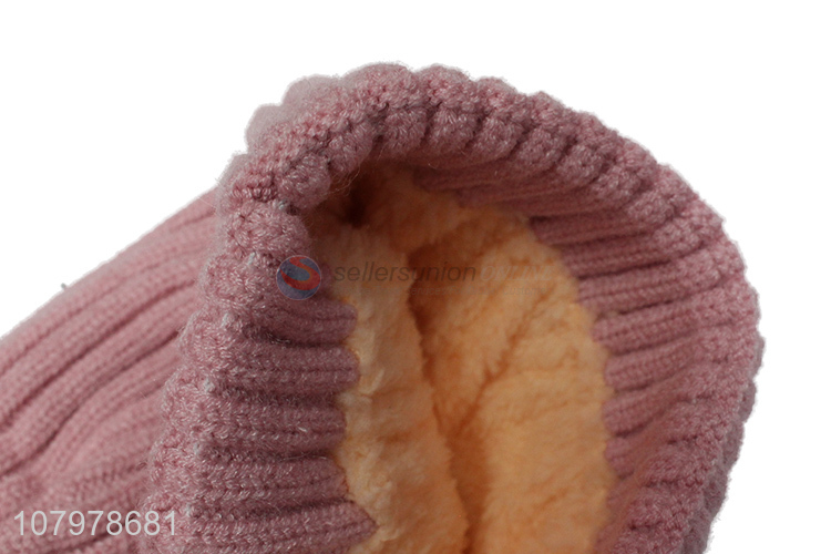 Wholesale children winter pom pom hat knitted beanie with fleece lining
