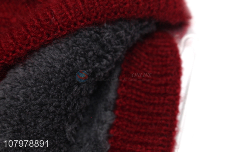 China supplier women winter knitted beanie hat fleece lined skull cap