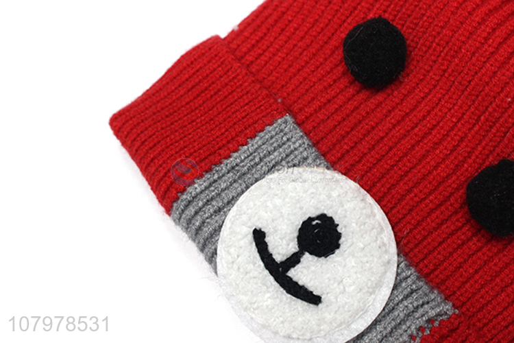 Top product children winter caroon bear hat fleece lined hat with pom pom