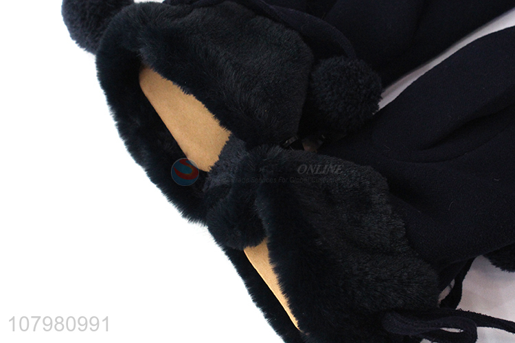 Popular Comfortable Winter Warm Gloves With Pompon Ball For Women