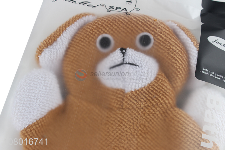 New products cartoon dog shape soft bath gloves for sale