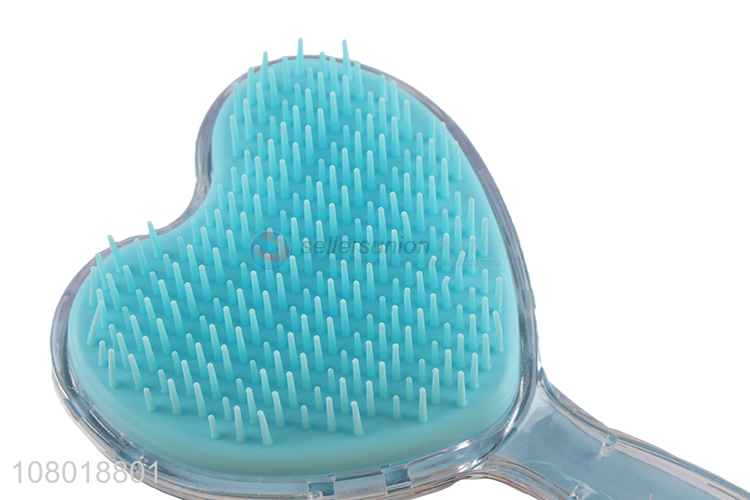 Wholesale blue heart-shaped plastic massage comb for ladies hairdressing