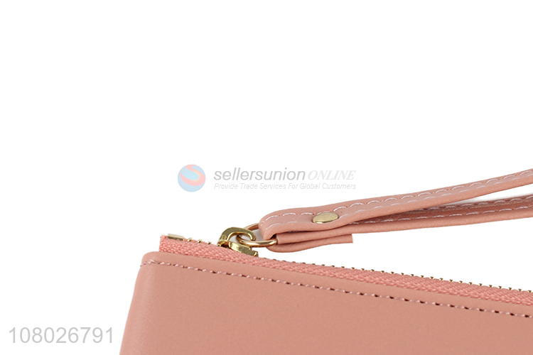 Good selling pink women long style wallet with zipper