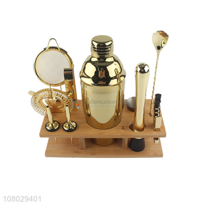 Hot sale golden stainless steel shaker bar cocktail set