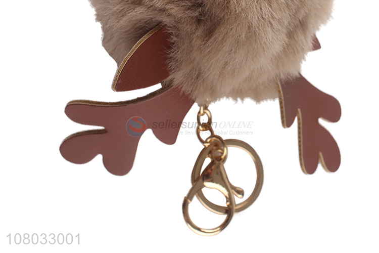 Yiwu wholesale khaki deer horn hair ball keychain pendant