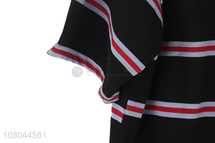 Online wholesale black striped lapel short-sleeve shirt