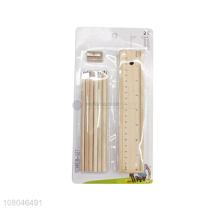 Wholesale kids stationery set color pencil ruler pencil sharpener set