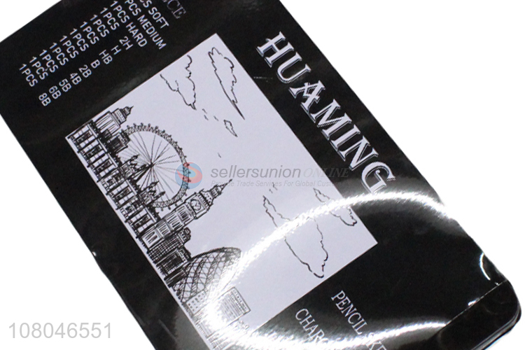 High quality 12 pieces sketch pencil charcoal pencil set in iron box