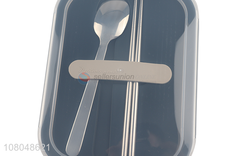 Recent design 1040ml rectangular glass lunch box with flatware set