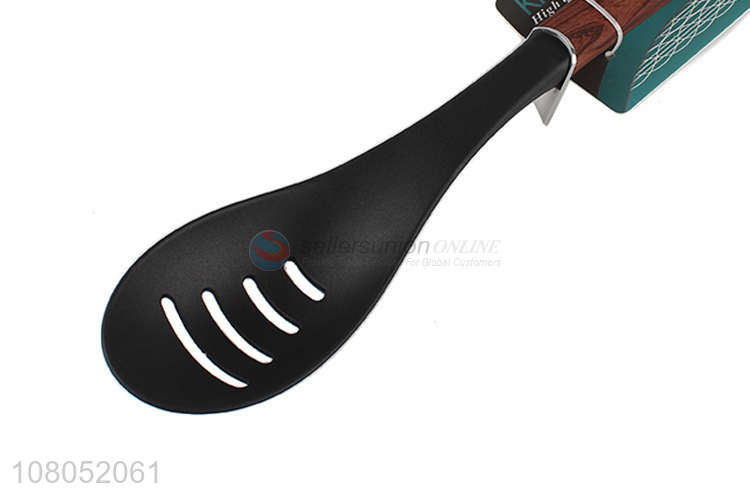 China factory bpa free heat resistant non-stick wood grain nylon slotted spoon