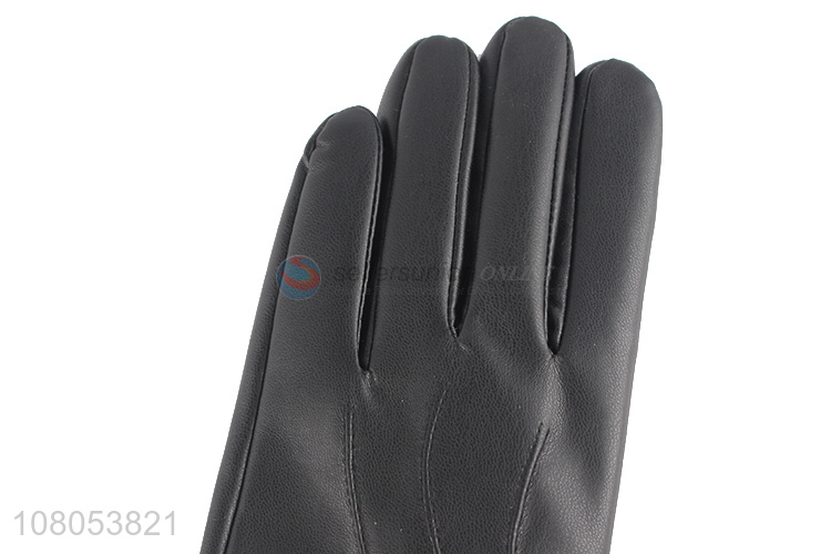 Wholesale black leather gloves ladies winter gloves