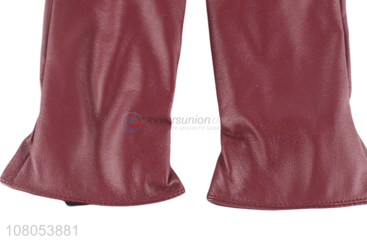 China supplier red simple leather gloves winter warm gloves