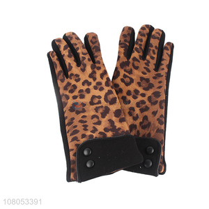 New style leopard winter riding windproof gloves for ladies