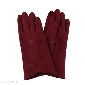 Hot selling red winter fleece lined gloves ladies warm gloves