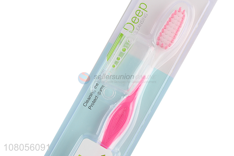 Wholesale pink soft bristle travel toothbrush with toothbrush cover