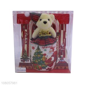 Custom Christmas Ceramic Cup With Cute Bear Gift Set