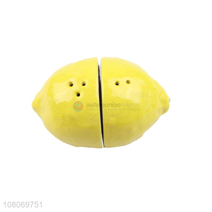 Wholesale creative lemon shape ceramic salt and pepper shakers set