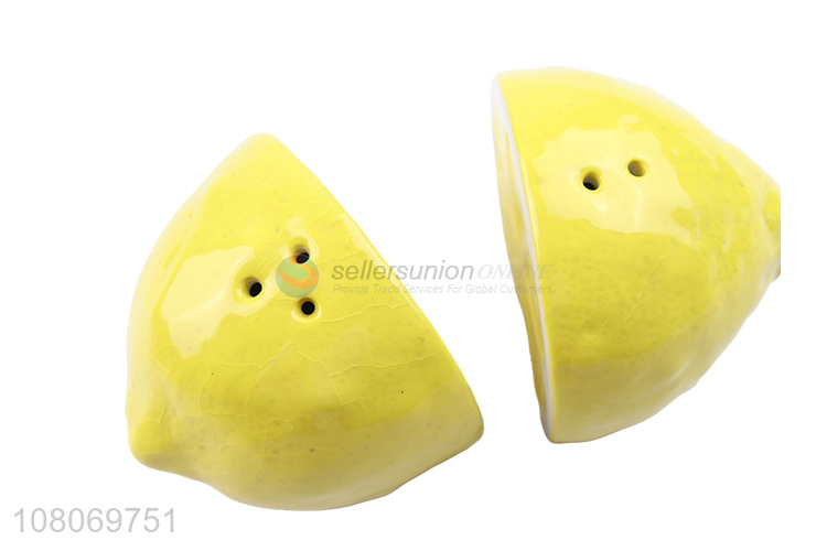 Wholesale creative lemon shape ceramic salt and pepper shakers set