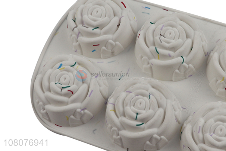 Wholelsae 6-cavity rose shape food grade non-stick silicone cake molds