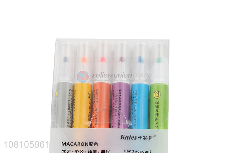 Good selling double-headed 6colors non-toxic highlighter pens